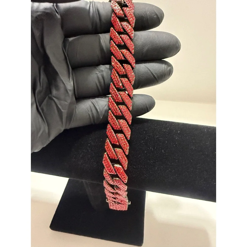 red iced out cuban bracelet vvscz 7.5 inch 15mm push lock box